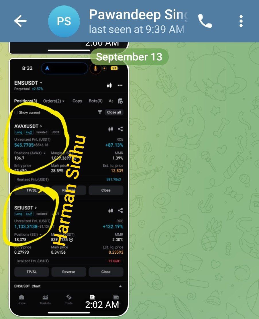 AVAX +87% and SEI +132% profits shared on Telegram